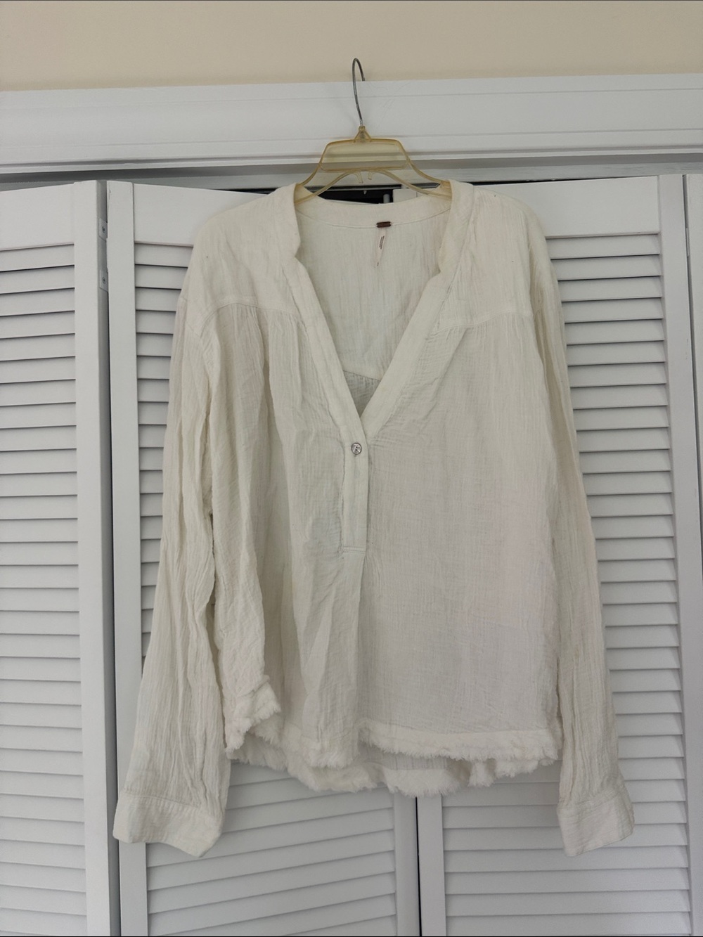 Free People Frayed Long Sleeved Top